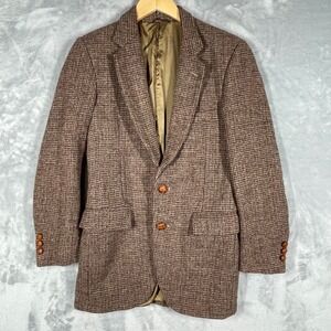 Vintage Harris Tweed Blazer Mens 100% Pure Scottish Wool Brown Eagle Clothes